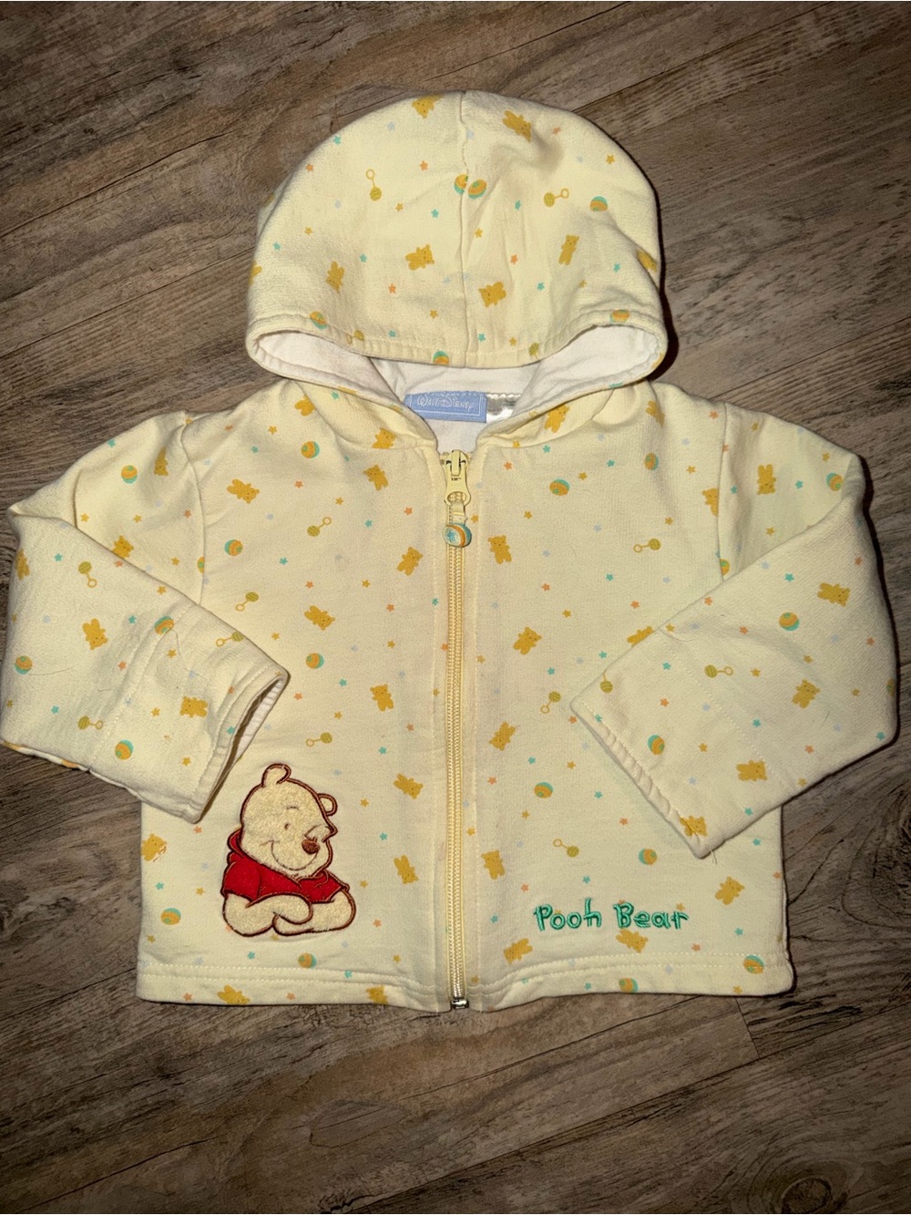 Vintage Y2K Pooh Bear Yellow Hooded Zip Jacket for Kids